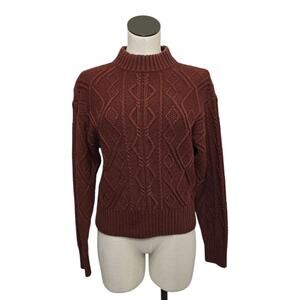 Marissa Webb Brown Merino‎ Wool Mock Neck Cable Knit Sweater Size Med Fisherman